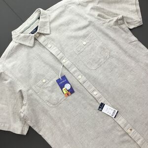 NWT Cremieux Mens Linen Shirt L Gauzy Flax Cotton Short Sleeve Beige Resort Wear